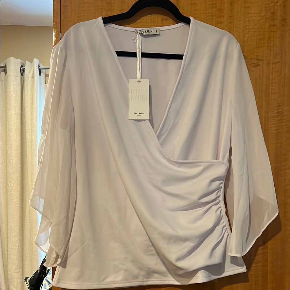 Grace Karin Gray Dolman Sleeve Wrap Blouse
